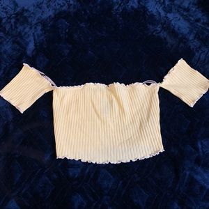 Yellow cropped strapless off the shoulder crop top